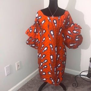 NWOT Handmade African MIDI Dress w/ Puffed Accented Sleeves- Size small-medium